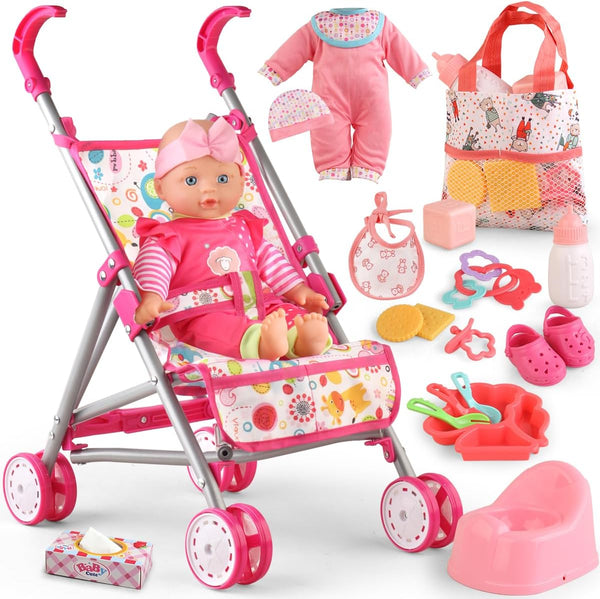 YIYBM Baby Doll with Stroller Set with 12.5" Baby Dolls, Handbag, 2