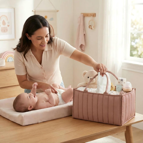 Gucilulu Baby Diaper Caddy Organizer-Large Nursery Storage Basket for Changing Table and Car - Portable Newborn