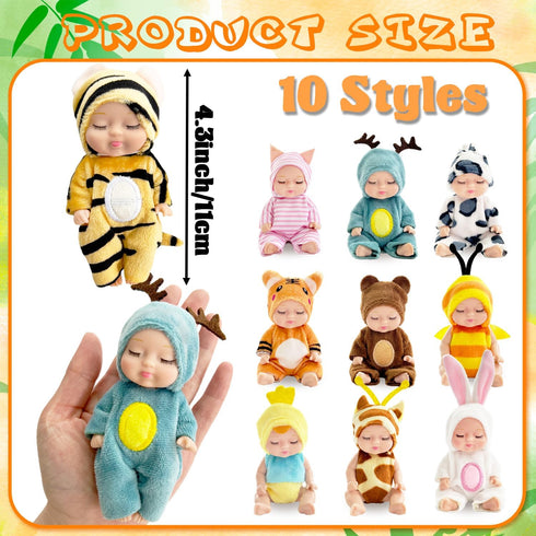 10 Pcs Mini Baby Dolls,4 inch Lifelike Realistic Baby Dolls with Animal Clothes,Cute Small Baby Doll for Girls Kids Easter Basket Valentine Birthday