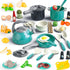 Bruvoalon 67Pcs Kids Play Kitchen Toys Set, Green, Pretend Cooking Accessories with Pots, Pans, Utensils, Foods