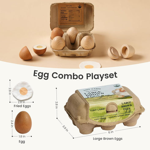 Set 6-Piece Tiny Land Wooden Egg Toy for Kids Pretend Play Food with Cutting Eggs, Fried Egg & Realistic Carton