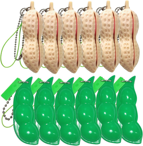12PCS Squeeze Bean Keychain Fidget Toys for Skin Picking, Pea Pod Sensory Fidget Toys,Peanut Poppers Fidget Toy,Stress