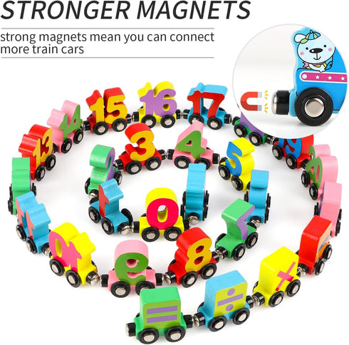 27 Set Set Wondertoys PCS Wooden Magnetic Number Train Toy Compatible with Major Brands Train Tracks