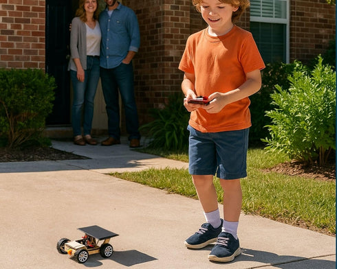 V300, 8-12 Solar-Powered Car Wooden STEM Kit with Wireless Remote Control for Boys and Girls, Hybrid Powered by Solar