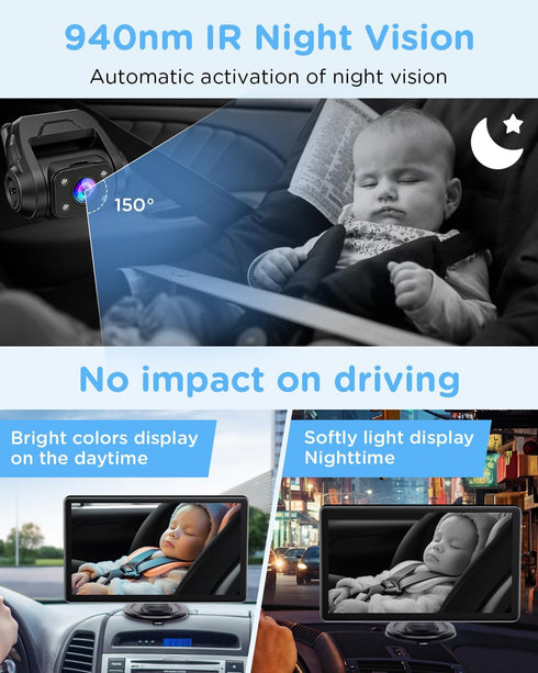 ZGZUXO 7" 1440P, 150Wide Setup Touchscreen Baby Car Mirror, Baby Car Camera HD View Infant in Rear Facing Seat