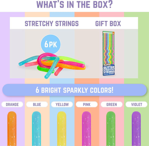 BUNMO Sensory Toys Stretchy Strings - Fidget Toys for Toddlers 3+, Glitter 6 Pack for Hours of Fun