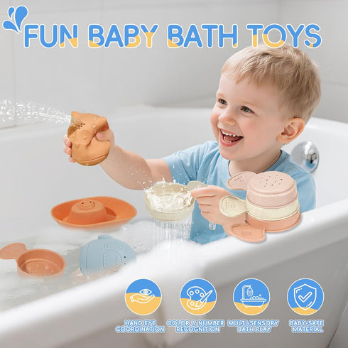 16 Pack 6-12 2-4 Baby Bath Toys Easy-Clean & Squeezable Silicone Bath Toys for Babies Months Mold Free Bath Toys