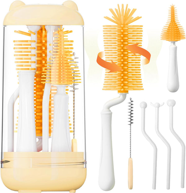Koumolar Bottle Brush Set,Travel Bottle Cleaner Kit with Baby Bottle Brush,UV Light,Straw Brush,Nipple