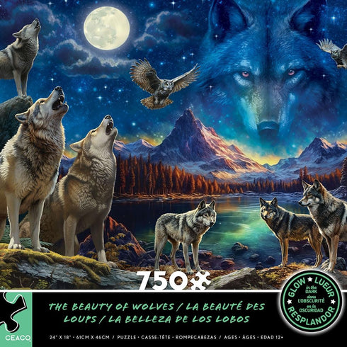 Ceaco Glow in The Dark Jigsaw Puzzle, The Beauty of Wolves, 750 Piece Puzzle for Adults