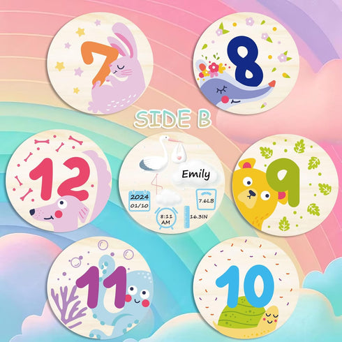 Wooden Baby Monthly Milestone Cards with Birth Announcement Sign Newborn Anniversary Cards Photography Props Baby