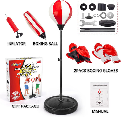 Punching Bag for Kids with 2 Pack Boxing Gloves, Boxing Toys for Boys & Girls Age 5-10, Height Adjustable Stand