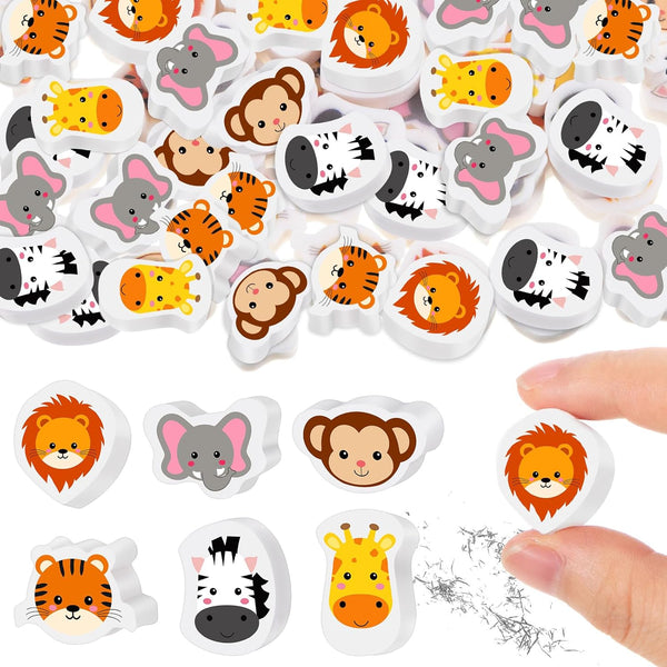 Chivao 72 Pcs Cute Safari Animals Erasers, Back to School Gifts for Kids, Mini Kawaii Character Pencil Top Erasers