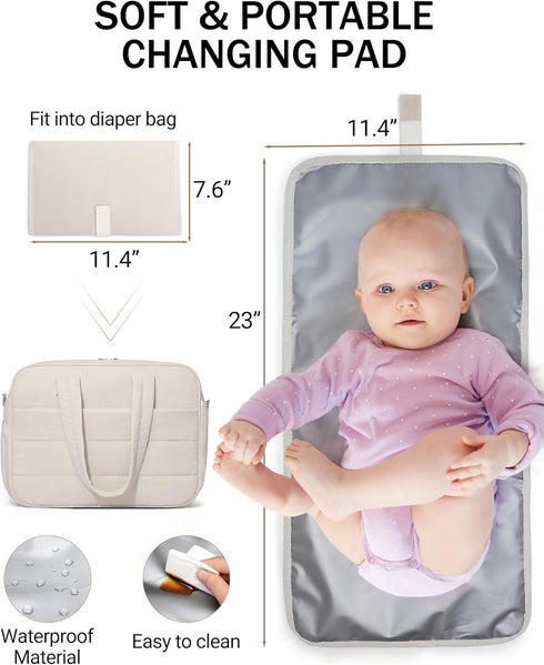 Puffer Quilted Diaper Tote with Breast Pump Compartment & Changing Pad
