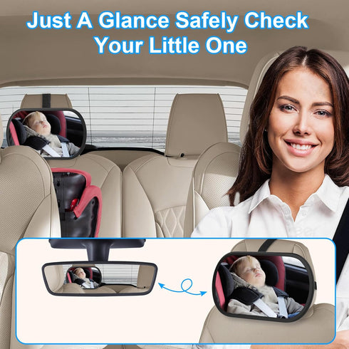 360Rotation, (2-Pack) Baby Car Mirror, Safety Car Seat Mirror for Rear Facing Infant, Clear Wide View, Easily Observe