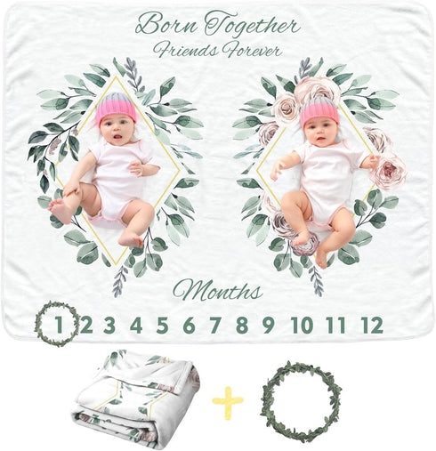 Twins Baby Monthly Blanket for Girls boy, Newborn Month Blanket, Soft Flannel