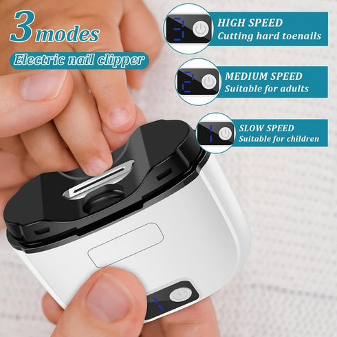 DNAMYJME 3 Trimmer Electric Nail Clipper, Speeds Automatic Electric Nail for Adults Seniors Baby Children with LED