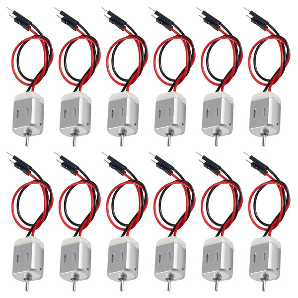 12 Pack Type 130 Miniature DC Motors 1.5V-6V with Male Dupont Jumper Wire for Arduino DIY Projects