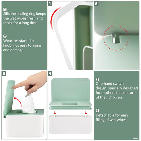 Diaper Wipes Dispenser Holder, Keeps Wipes Fresh Tissue Container with Lid (Green)