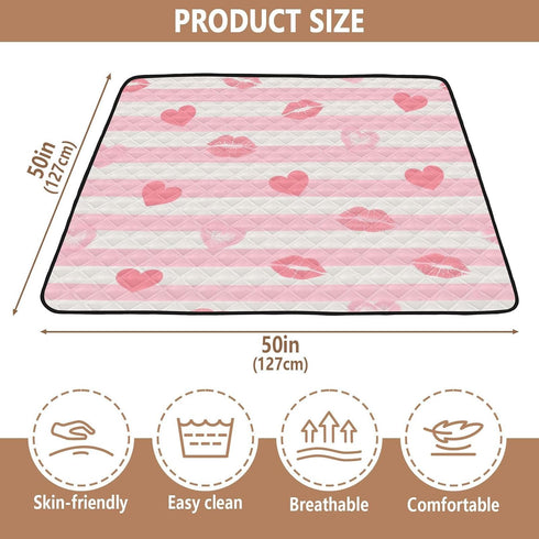 EtherSpher 50'' 50''para Pink White Stripes Heart Lip Love Large Non-Slip Baby Floor Play mat for Indoor Outdoor Water