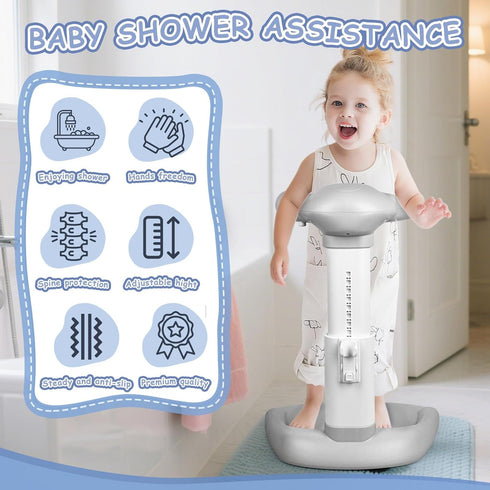 6 Anti-Pinch Adjustable Baby Bath Stand with Anti-Slip Base, Sturdy Baby Stand Up Shower, Huggable Bear Stand Bath