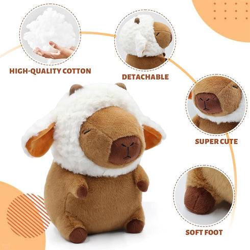 14 inch Capybara Plush, Cute Capybara Plush Toy Wear Removable Lamb Hat, Kawaii Soft Capybara Plushie Pillow, Capybara