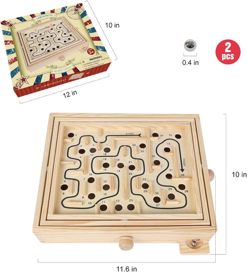 Wooden Labyrinth Game, Mable Ball Tilt Maze Board Game,Table Balance Game and Toy for Kids and Adults