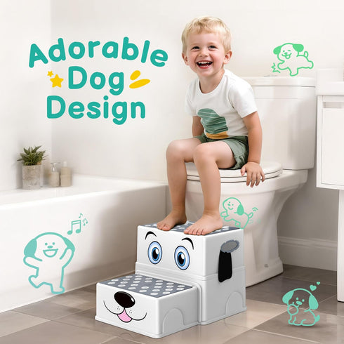 vorykido 2 2 Pack, Toddler Step Stool for Bathroom Sink, Cartoon Dog Step Stool for Kids, Anti-Slip Kids Stool