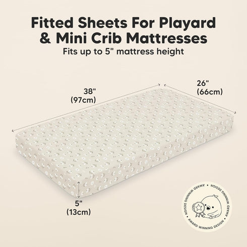 2-Pack 38x26 Pack Pack Mini Crib Sheets Fitted - N Play Sheets for and Play Mattress, Organic Cotton, Soft & Breathable