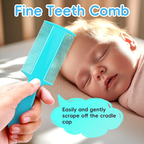 Set 5 Cradle Cap Brush for Babies, of Baby Bath Essentials with Bath Sponge Silicone Scrubber Long Handle Comb