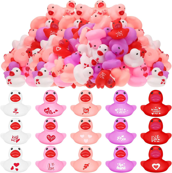 Junkin 25 Pcs Valentine Mini Rubber Ducks 1.57 Inch Small Rubber Ducks