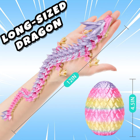 YILCER 3D Printed Dragon Easter Egg, Mystery Crystal Articulated Dragon Fidget Toys, Surprise Prefilled Easter Egg