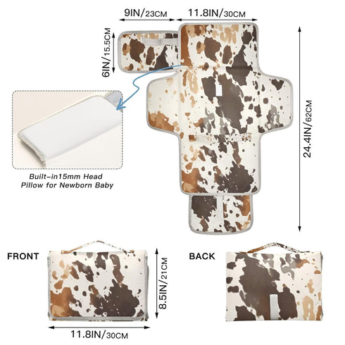 PaChyLuu Portable Baby Changing Pad - Retro Cow Print Waterproof Diaper Changing Mats for Baby Boys Girls, Lightweight