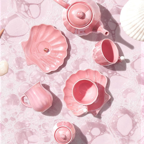 Set, Set Giant bean Porcelain Tea Pearl Pink Real Tea Party for Little Girls, British Royal Princess Series Teapot