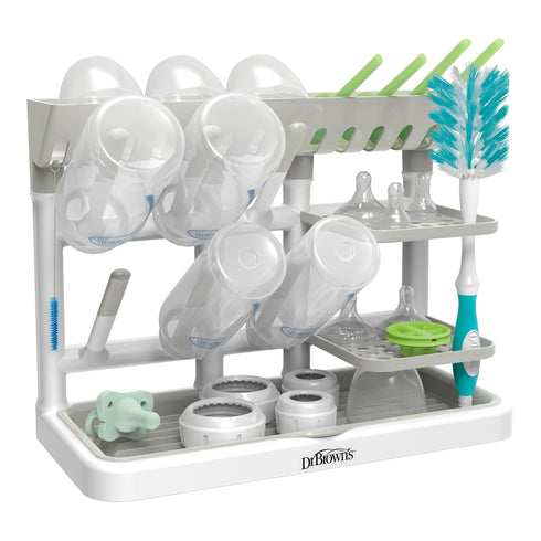 Countertop Dr. Brown's Baby Bottle Drying Tower, Stand-Up Drying Rack with Organized Storage for Baby Essentials, Space