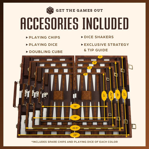 Get The Games Out Classic Backgammon Set - 2 Players - Best Strategy & Tip Guide - Available in Brown, Medium Sizes