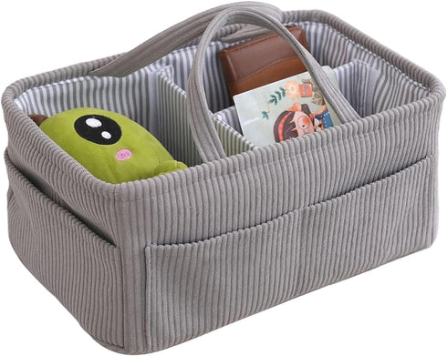 Generic Diaper Organizer Basket - Portable Corduroy Large Tote, Nursery Storage Bag For Wipes And Milk Bottle, Ideal
