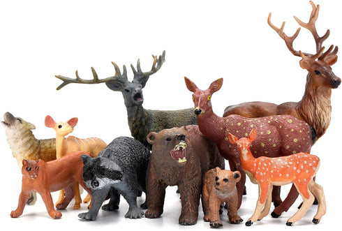 Forest Animals Figurines Toys - 10PCS Realistic Plastic Wild Woodland Animals Figures Playset - Birthday Gift