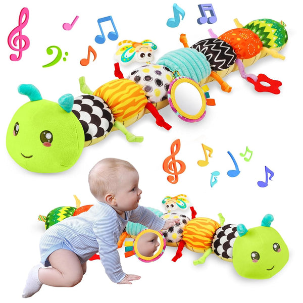 CAHILON Baby Toys Musical Caterpillar for 0-12 Months, Infant Stuffed Animal with Mirror,