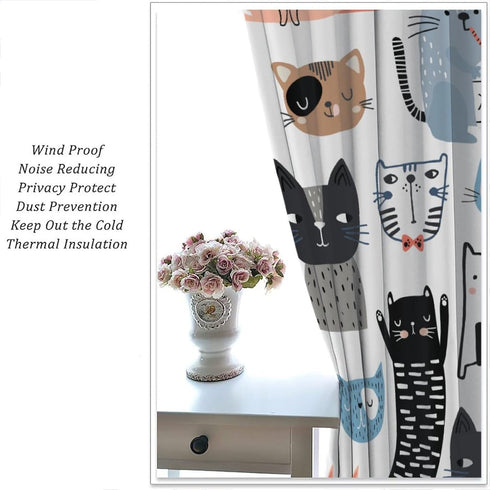 moderw W52xL84in Funny Cats Curtains, Cute Cartoon Cats Baby Bottle Window Treatments Lovely Pets Animals Drapes