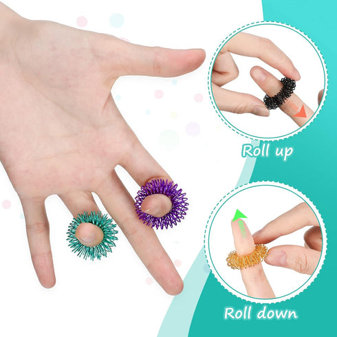 200 Pcs Acupressure Rings Fidget Spiky Sensory Finger Massager Ring Stress Relief Fidget Sensory Toys Anxiety Relief