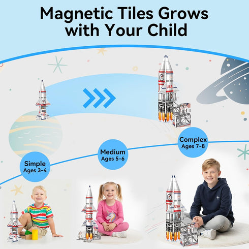 Set,46 3+, AFUNX Magnetic Tiles Space Rocket PCS Magnetic Building Blocks for Kids STEM Learning Toys, Safe & Durable