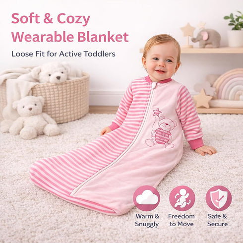 2-Way 2.0, 9-12 12-18 4 Soft,Cozy Baby Sleep Sack - Long Sleeve Cotton Velvet Wearable Blanket for Girl and Toddlers