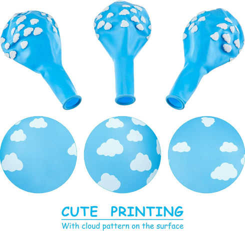 Gejoy 36 Pieces Blue Cloud Latex Balloons, 12 Inch Matte Light Blue and White Print Decoration for Baby Shower Birthday