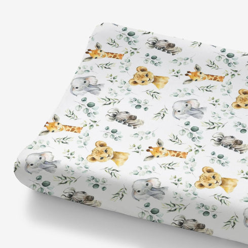 African Safari Jungle Animals Changing Pad Cover for Baby Girls & Boys, Giraffe, Elephant, Lion, Zebra, 32"/34" x 16"