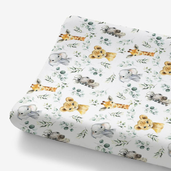 African Safari Jungle Animals Changing Pad Cover for Baby Girls & Boys, Giraffe, Elephant, Lion, Zebra, 32"/34" x 16"