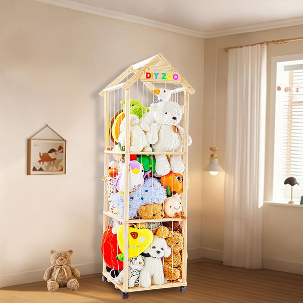 Stuffed Animal Storage,Stuff Animal Organizer Display Wood Zoo Animals Toy Holder with