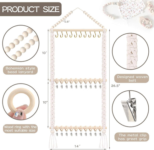 POVETIRE Pacifier Clip Holder Baby Bibs Organizer, Neutral Baby Bandana Drool Bibs Holder - Baby Burp Cloths Organizer