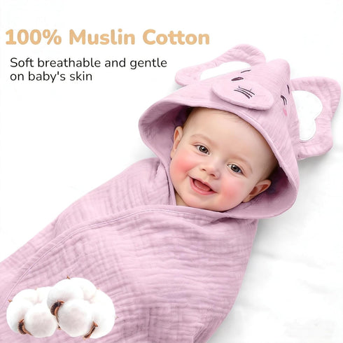 4 Set, 100% 2 32x32 Inch 2 PCS Muslin Baby Bath Towels Cotton PCS Animal Hooded Baby Towels & PCS Washcloths, Ultra