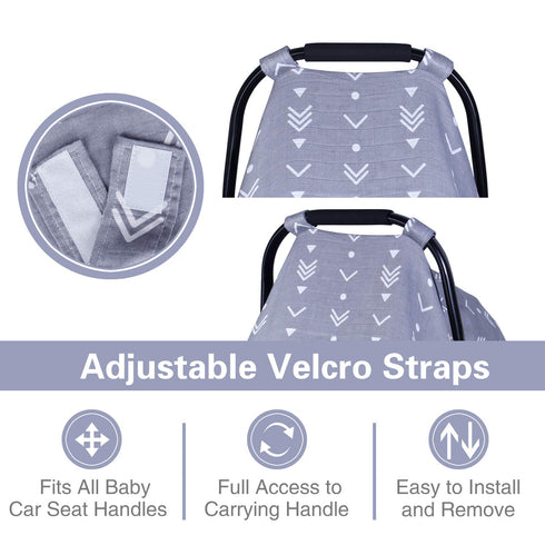 Metplus Muslin Baby Car Seat Canopy, Extra Wide Infant Cover, Lightweight Breathable Soft for Babies (Arrow)