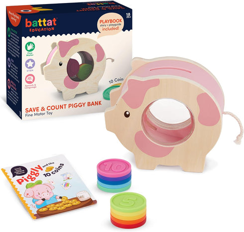 Battat Education Piggy Bank for Kids - Educational Pig Toy for Developmental Playset, Fine Motor Skills